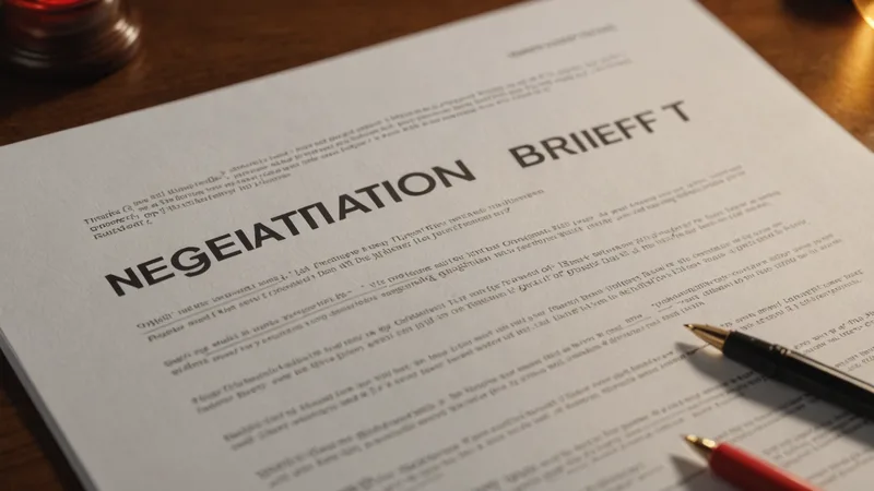 Printed negotiation brief document with annotated contract pages