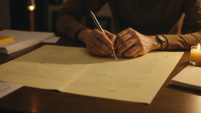 Procurement professional reviewing printed documents at a desk