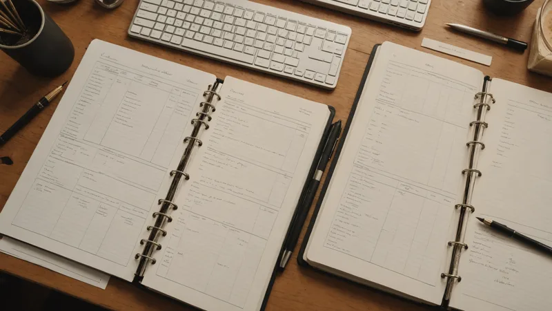 Open spreadsheet printout alongside contract binders on a desk